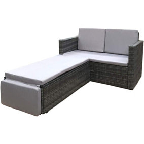 EVRE 2 Seater Outdoor Rattan Garden Love Bed Furniture Set - Grey with Weather Proof Cover