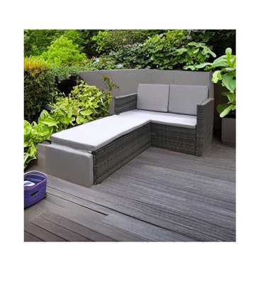 EVRE 2 Seater Outdoor Rattan Garden Love Bed Furniture Set Grey with Weatherproof Cover (ORDER BY 4 PM FOR FREE NEXT DAY DELIVERY)