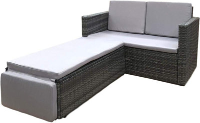 EVRE 2 Seater Outdoor Rattan Garden Love Bed Furniture Set Grey with Weatherproof Cover