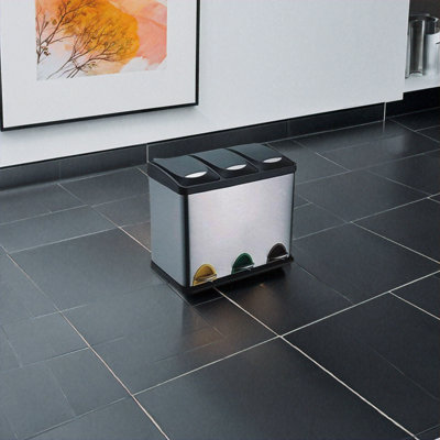 EVRE 24L Recycling Stainless Steel Waste Bin Silver 3 Compartment with Pedal Soft Close Removable Compartment and Non Slip Base - 5