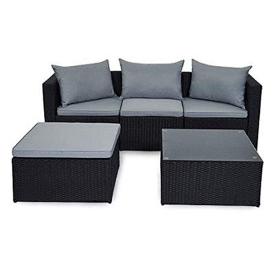 EVRE 4 Seat Black Outdoor Rattan Garden Furniture Sofa Set & Coffee