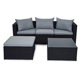 EVRE 4 Seat Black Outdoor Rattan Garden Furniture Sofa Set & Coffee Table - Malaga for Conservatories Patios