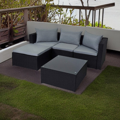 EVRE 4 Seat Black Outdoor Rattan Garden Furniture Sofa Set & Coffee Table - Malaga for Conservatories Patios