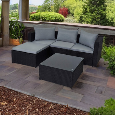 EVRE 4 Seat Black Outdoor Rattan Garden Furniture Sofa Set & Coffee Table - Malaga for Conservatories Patios - 3