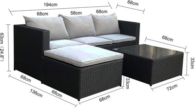 EVRE 4 Seat Black Outdoor Rattan Garden Furniture Sofa Set & Coffee Table - Malaga for Conservatories Patios - 4