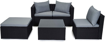 EVRE 4 Seat Black Outdoor Rattan Garden Furniture Sofa Set & Coffee Table - Malaga for Conservatories Patios - 6