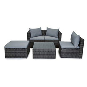 EVRE 4 Seat Grey Outdoor Rattan Garden Furniture Sofa Set with Coffee Table - Malaga for Conservatories Patios