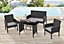 EVRE 4 Seat Porto Garden Rattan Furniture Set 4 Piece Dining Outdoor Wicker Lounge Sofa and Table Black
