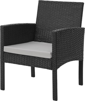 EVRE 4 Seat Porto Garden Rattan Furniture Set 4 Piece Dining Outdoor Wicker Lounge Sofa and Table Black - 5