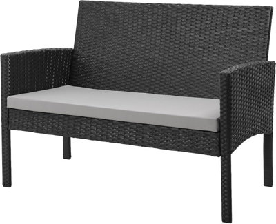 EVRE 4 Seat Porto Garden Rattan Furniture Set 4 Piece Dining Outdoor Wicker Lounge Sofa and Table Black - 6
