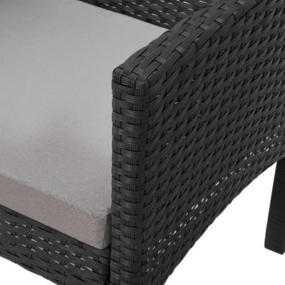 EVRE 4 Seat Porto Garden Rattan Furniture Set 4 Piece Dining Outdoor Wicker Lounge Sofa and Table Black - 8