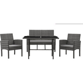 EVRE 4 Seat Porto Garden Rattan Furniture Set 4 Piece Dining Outdoor Wicker Lounge Sofa and Table Grey