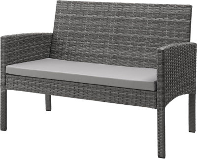 EVRE 4 Seat Porto Garden Rattan Furniture Set 4 Piece Dining Outdoor Wicker Lounge Sofa and Table Grey - 4