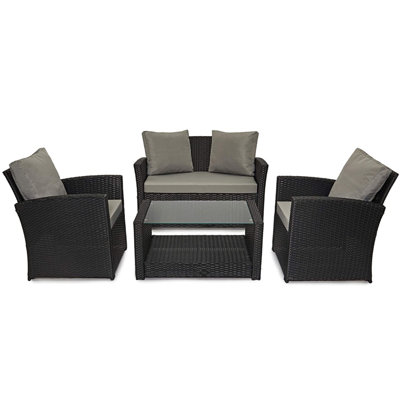 EVRE 4 Seater Black Rattan Garden Furniture Sofa Armchair Set - Roma with Coffee Table - FREE NEXT DAY DELIVERY