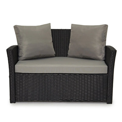 EVRE 4 Seater Black Rattan Garden Furniture Sofa Armchair Set - Roma with Coffee Table - 3