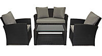 EVRE 4 Seater Black Rattan Garden Furniture Sofa Armchair Set - Roma with Weather Proof Cover