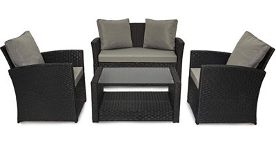 EVRE 4 Seater Black Rattan Garden Furniture Sofa Armchair Set - Roma with Weather Proof Cover