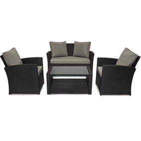 EVRE 4 Seater Black Rattan Garden Furniture Sofa Armchair Set - Roma with Weather Proof Cover