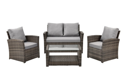EVRE 4 Seater Cedar Brown Rattan Garden Furniture Sofa Armchair Set - Roma with Coffee Table