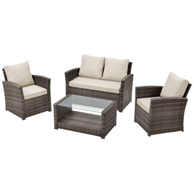 EVRE 4 Seater Cedar Brown Rattan Garden Furniture Sofa Armchair Set - Roma with Coffee Table