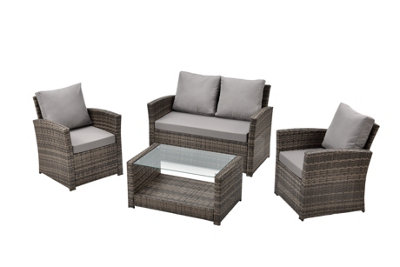 EVRE 4 Seater Cedar Brown Rattan Garden Furniture Sofa Armchair Set - Roma with Coffee Table