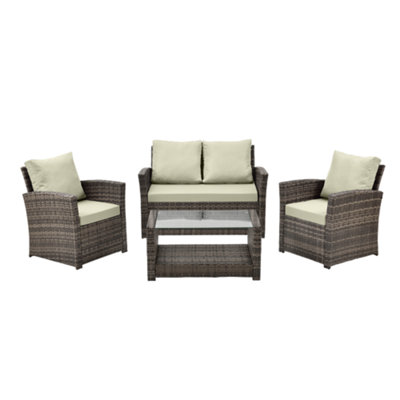 EVRE 4 Seater Cedar Brown Rattan Garden Furniture Sofa Armchair Set - Roma with Coffee Table - 6