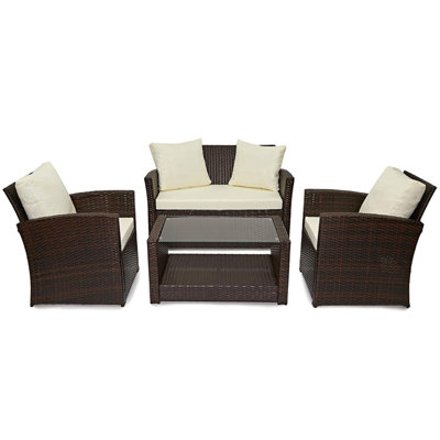EVRE 4 Seater Rattan Garden Furniture Sofa Armchair Set -Roma with Coffee Table and Weather Proof Cover