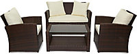 EVRE 4 Seater Rattan Garden Furniture Sofa Armchair Set -Roma with Coffee Table and Weather Proof Cover
