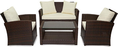 EVRE 4 Seater Rattan Garden Furniture Sofa Armchair Set -Roma with Coffee Table and Weather Proof Cover