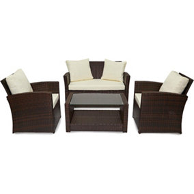 EVRE 4 Seater Rattan Garden Furniture Sofa Armchair Set -Roma with Coffee Table and Weather Proof Cover