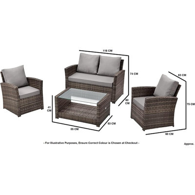 EVRE 4 Seater Rattan Garden Furniture Sofa Armchair Set -Roma with Coffee Table and Weather Proof Cover - 5