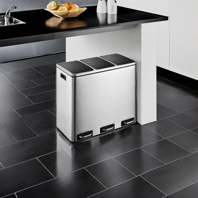 EVRE  54L Stainless Steel Recycling Pedal Bin With Removable Multi Compartments And Soft Close Lid - FREE NEXT-DAY DELIVERY