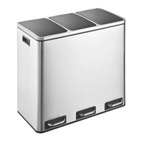 EVRE  54L Stainless Steel Recycling Pedal Bin With Removable Multi Compartments And Soft Close Lid