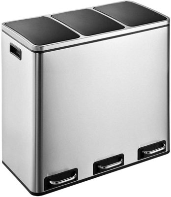 EVRE  54L Stainless Steel Recycling Pedal Bin With Removable Multi Compartments And Soft Close Lid - 3