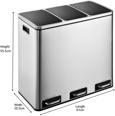 EVRE  54L Stainless Steel Recycling Pedal Bin With Removable Multi Compartments And Soft Close Lid - 4
