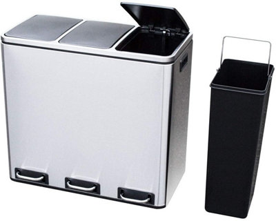 EVRE  54L Stainless Steel Recycling Pedal Bin With Removable Multi Compartments And Soft Close Lid - 5