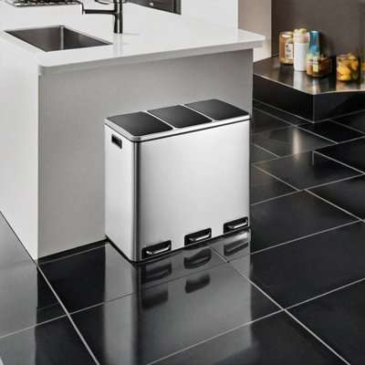 EVRE  54L Stainless Steel Recycling Pedal Bin With Removable Multi Compartments And Soft Close Lid - 7