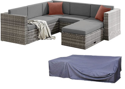 EVRE 6 Seat Grey Rattan Outdoor Garden Furniture Sofa Set - Monaco with Coffee Table and Weatherproof Cover