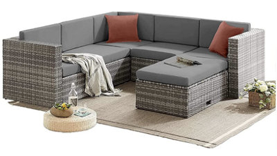 EVRE 6 Seat Grey Rattan Outdoor Garden Furniture Sofa Set - Monaco with Coffee Table and Weatherproof Cover