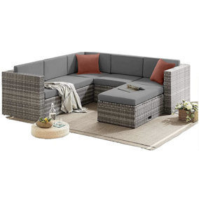 EVRE 6 Seat Grey Rattan Outdoor Garden Furniture Sofa Set - Monaco with Coffee Table and Weatherproof Cover