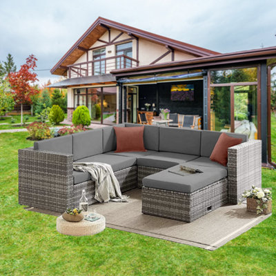 EVRE 6 Seat Grey Rattan Outdoor Garden Furniture Sofa Set - Monaco with Coffee Table and Weatherproof Cover - 3