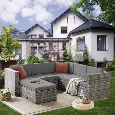 EVRE 6 Seat Grey Rattan Outdoor Garden Furniture Sofa Set - Monaco with Coffee Table and Weatherproof Cover - 4