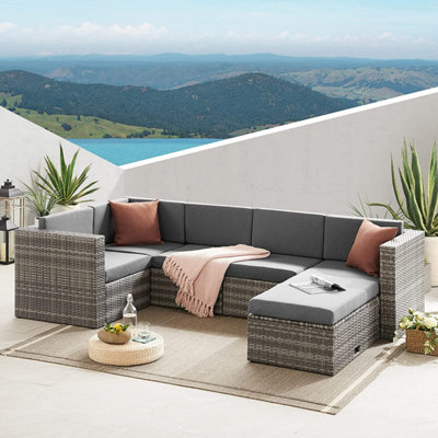 EVRE 6 Seat Grey Rattan Outdoor Garden Furniture Sofa Set - Monaco with Coffee Table and Weatherproof Cover - 5