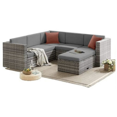 EVRE 6 Seat Grey Rattan Outdoor Garden Furniture Sofa Set - Monaco with Coffee Table and Weatherproof Cover - 7