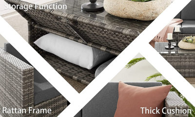 EVRE 6 Seat Grey Rattan Outdoor Garden Furniture Sofa Set - Monaco with Coffee Table and Weatherproof Cover - 8