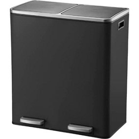 EVRE 60L Recycling Stainless Steel Waste Bin Black 2 Removable Compartment with Pedal Soft Close and Non Slip Base