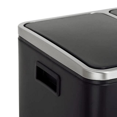 EVRE 60L Recycling Stainless Steel Waste Bin Black 2 Removable Compartment with Pedal Soft Close and Non Slip Base
