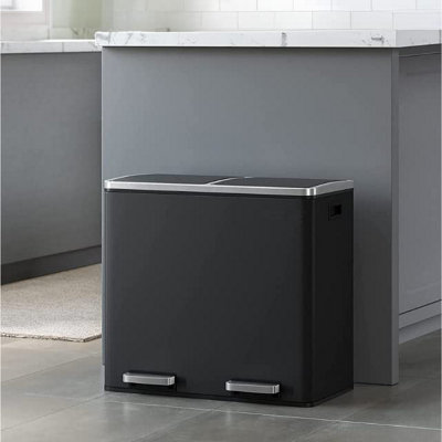 EVRE 60L Recycling Stainless Steel Waste Bin Black 2 Removable Compartment with Pedal Soft Close and Non Slip Base - 5