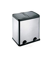 EVRE 60L Recycling Stainless Steel Waste Bin Silver 2 Compartment with Pedal Soft Close Removable Compartment and Non Slip Base