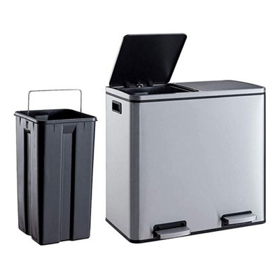 EVRE 60L Recycling Stainless Steel Waste Bin Silver 2 Removable Compartment with Pedal Soft Close and Non Slip Base - 4